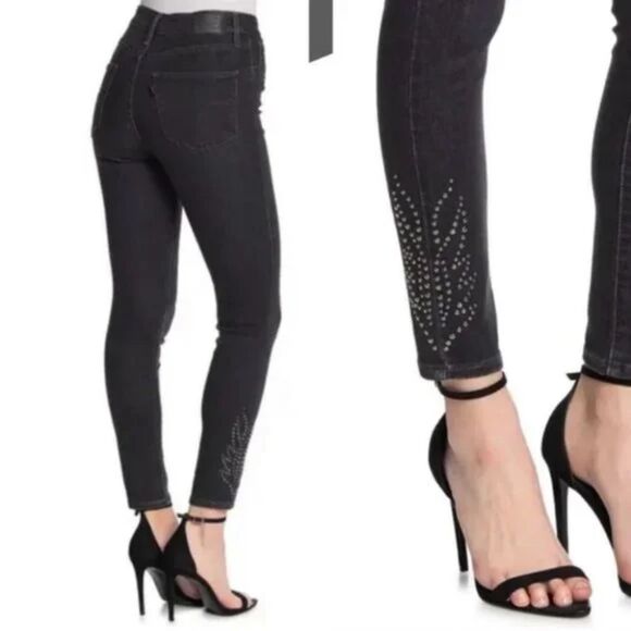 Levi's 721 High Rise Studded Black Jeans 18 / 34 NWT - Picture 1 of 7